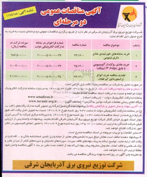 مناقصه،مناقصه خرید سامانه های خورشیدی عشایر باتری لیتیومی....