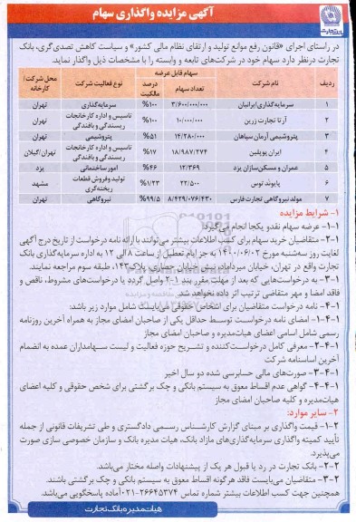 مزایده، مزایده واگذاری سهام