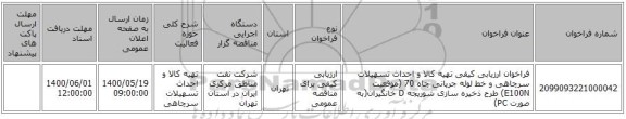 فراخوان ارزیابی کیفی تهیه کالا و احداث تسهیلات سرچاهی و خط لوله جریانی چاه 70 (موقعیت E100N) طرح ذخیره سازی شوریجه D  خانگیران(به صورت PC)