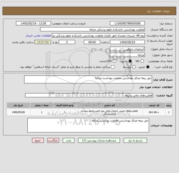 استعلام حق بیمه مراکز بهداشتی معاونت بهداشت مراغه