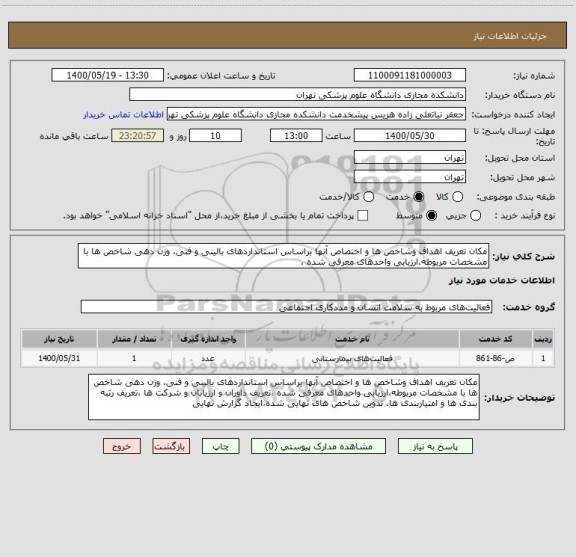 استعلام مکان تعریف اهداف وشاخص ها و اختصاص آنها براساس استانداردهای بالینی و فنی، وزن دهی شاخص ها با مشخصات مربوطه،ارزیابی واحدهای معرفی شده ،