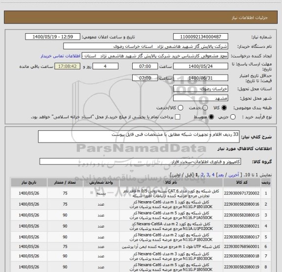 استعلام 33 ردیف اقلام و تجهیزات شبکه مطابق با مشخصات فنی فایل پیوست