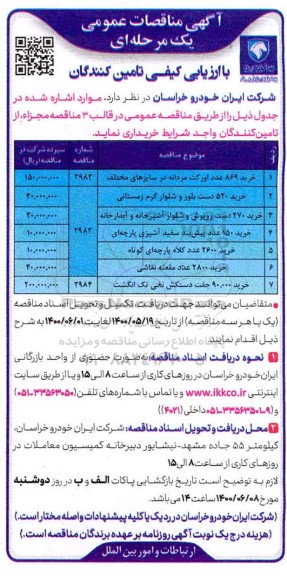 مناقصه، مناقصه خرید 869 عدد اورکت مردانه در سایزهای مختلف... 