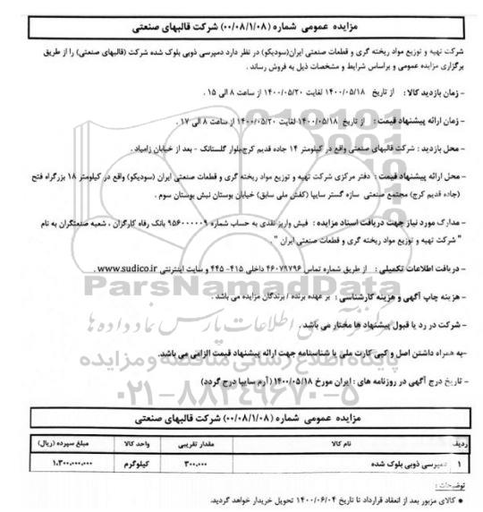 مزایده، مزایده فروش دمپرسی ذوبی بلوک شده