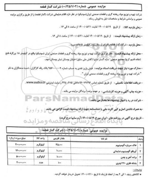 مزایده اقلام ضایعاتی شرکت