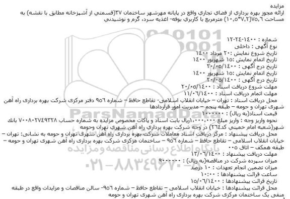 مزایده ارائه مجوز بهره برداری از فضای تجاری