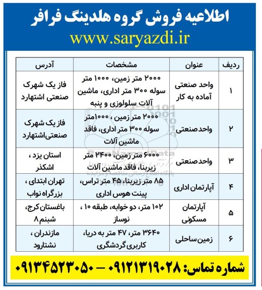 اطلاعیه فروش گروه هلدینگ فرافر 