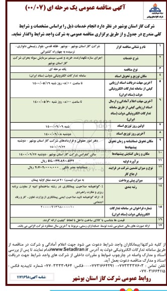 مناقصه اجرای سازه نگهدارنده، خرید و نصب سیستم سرمایش سوله    1400.5.18