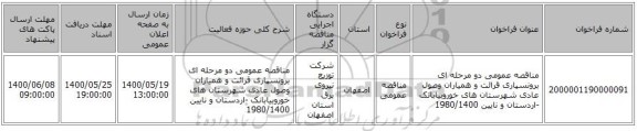 مناقصه عمومی دو مرحله ای برونسپاری قرائت و همیاران وصول عادی  شهرستان های خوروبیابانک -اردستان و نایین 1980/1400