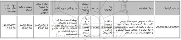 مناقصه عمومی همزمان با ارزیابی (فشرده) یک مرحله ای عملیات بهره برداری و نگهداری و تعمیرات  تاسیسات و رفع حوادث و اتفاقات شبکه انشعاب و خطوط انتقال آب در اسلام