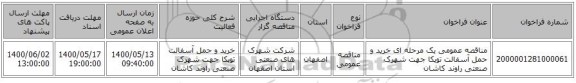 مناقصه عمومی یک مرحله ای خرید و حمل آسفالت توپکا جهت شهرک صنعتی راوند کاشان 