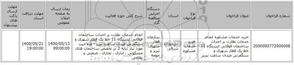 خرید خدمات مشاوره انجام خدمات نظارت بر احداث ساختمان فوقانی ایستگاه 11  خط یک قطار ‏شهری  و سنگفرش میدان ساعت  تبریز 
