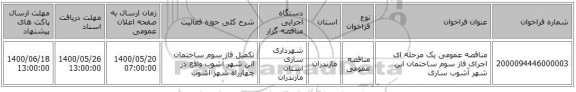 مناقصه عمومی یک مرحله ای اجرای فاز سوم ساختمان ابن شهر آشوب ساری
