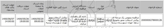 مناقصه عمومی یک مرحله ای روکش آسفالت محور مامونیه -آزادراه ساوه -تهران شهرستان زرندیه
