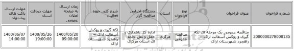 مناقصه عمومی یک مرحله ای  لکه گیری و روکش آسفالت اراک – راهجرد شهرستان اراک