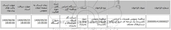 مناقصه عمومی همزمان با ارزیابی (فشرده) یک مرحله ای خرید ایستگاه درسایزهای مختلف
