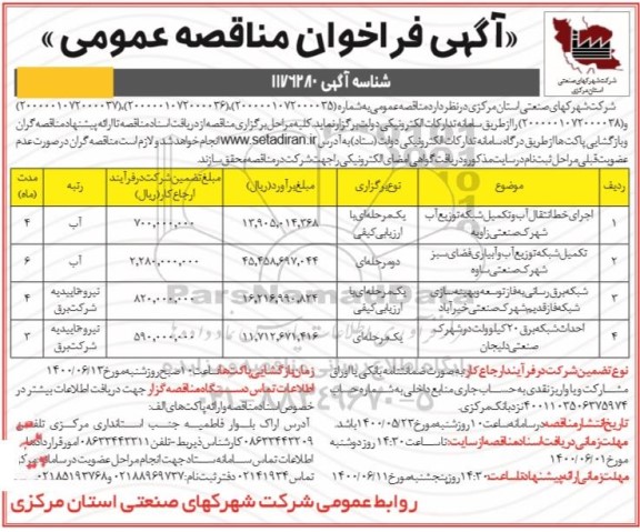 فراخوان مناقصه اجرای خط انتقال آب و تکمیل شبکه توزیع آب ...