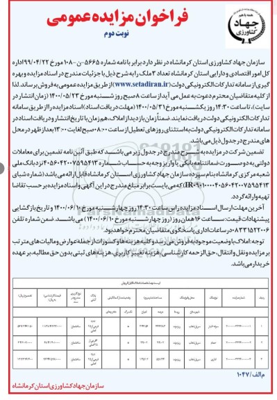 مزایده ،مزایده فروش 3 ملک با کاربری ساختمان نوبت دوم 