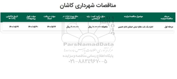 مزایده اجاره یکباب مغازه