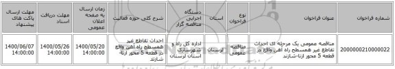 مناقصه عمومی یک مرحله ای احداث تقاطع غیر همسطح راه آهن واقع در قطعه 5 محور ازنا-شازند