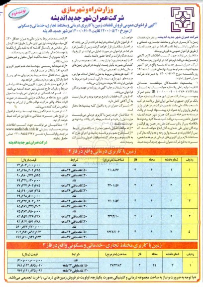 مزایده مزایده فروش قطعات زمین با کاربری درمانی و مختلط نوبت دوم 