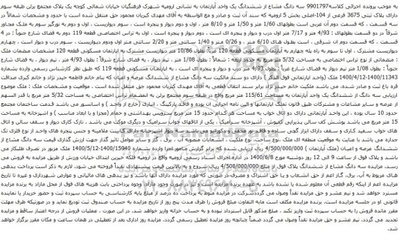 آگهی مزایده سه دانگ مشاع از ششدانگ یک واحد آپارتمان