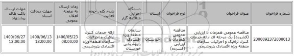 مناقصه عمومی همزمان با ارزیابی (فشرده) یک مرحله ای ارائه خدمات کنترل ترافیک و اجرائیات  سازمان منطقه ویژه اقتصادی پتروشیمی