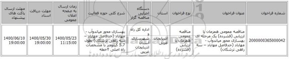 مناقصه عمومی همزمان با ارزیابی (فشرده) یک مرحله ای بهسازی محور میاندوآب - مهاباد (حدفاصل مهاباد – سه راهی ترشکان)