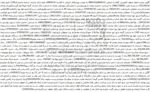 آگهی مزایده یک دستگاه خودروی وانت