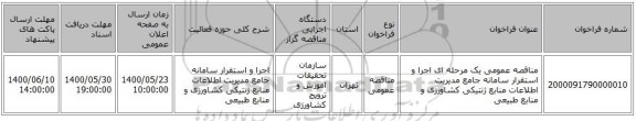 مناقصه عمومی یک مرحله ای اجرا و استقرار سامانه جامع مدیریت اطلاعات منابع ژنتیکی کشاورزی و منابع طبیعی