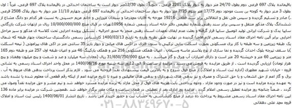 آگهی مزایده باقیمانده پلاک 697 فرعی دوم بطول 24/70 متر دیوار به دیوار پلاک 2261 فرعی