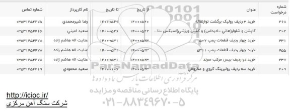 استعلام خرید 3 ردیف رولیک برگشت نوار نقاله  و...