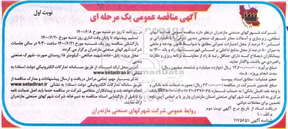 مناقصه هدایت آبهای سطحی زیرسازی و آسفالت معابر شهرک 