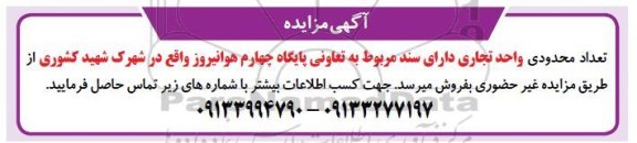 مزایده،مزایده فروش تعداد محدودی واحد تجاری 