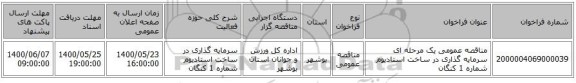 مناقصه عمومی یک مرحله ای سرمایه گذاری در ساخت استادیوم شماره 1 کنگان
