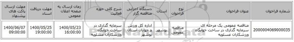 مناقصه عمومی یک مرحله ای سرمایه گذاری در ساخت خوابگاه ورزشکاران عسلویه