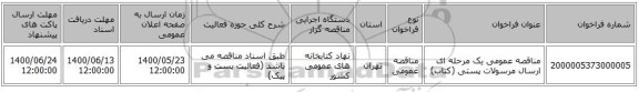 مناقصه عمومی یک مرحله ای ارسال مرسولات پستی (کتاب)