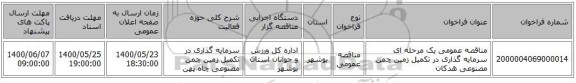 مناقصه عمومی یک مرحله ای سرمایه گذاری در تکمیل زمین چمن مصنوعی هدکان