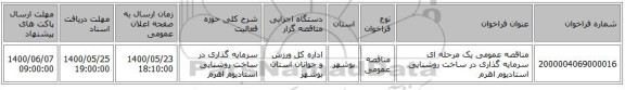 مناقصه عمومی یک مرحله ای سرمایه گذاری در ساخت روشنایی استادیوم اهرم