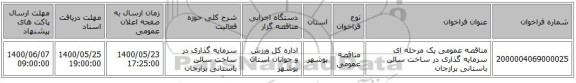 مناقصه عمومی یک مرحله ای سرمایه گذاری در ساخت سالن باستانی برازجان