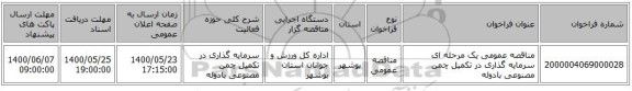 مناقصه عمومی یک مرحله ای سرمایه گذاری در تکمیل چمن مصنوعی بادوله