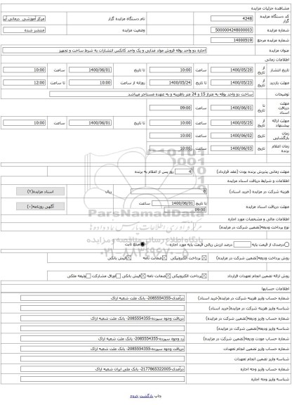 اجاره دو واحد بوفه فروش مواد غذایی و یک واحد کانکس انتشارات به شرط ساخت و تجهیز