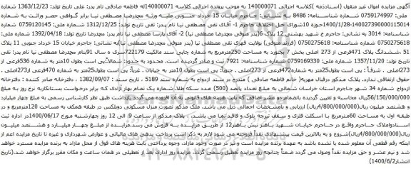 آگهی مزایده ششدانگ پلاک 471فرعی از 273 اصلی بخش 7 