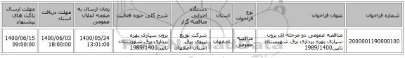 مناقصه عمومی دو مرحله ای برون سپاری بهره برداری برق شهرستان نایین1989/1400