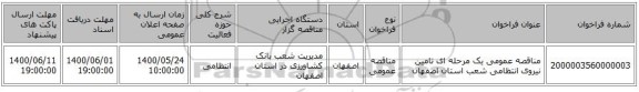 مناقصه عمومی یک مرحله ای تامین نیروی انتظامی شعب استان اصفهان