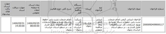 فراخوان ارزیابی کیفی انجام خدمات نشت یابی خطوط و شبکه تغذیه و توزیع، انشعابات گاز، ایستگاههای تقلیل فشار و... در سطح استان خراسان رضوی