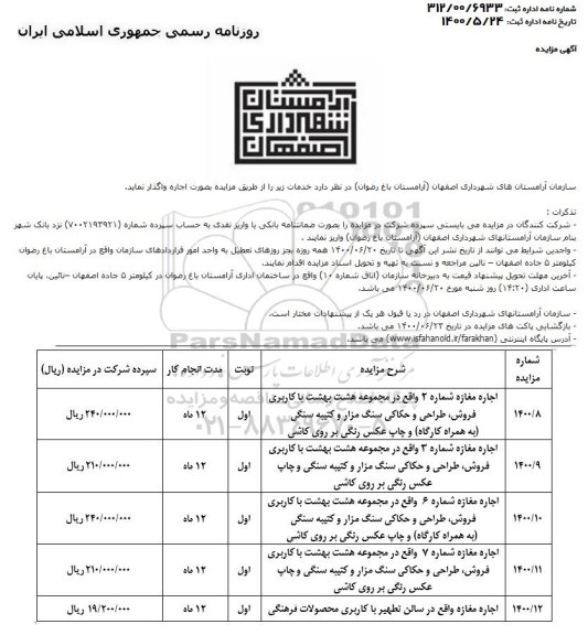 مزایده، مزایده اجاره مغازه ...