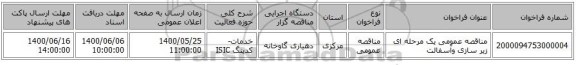 مناقصه عمومی یک مرحله ای زیر سازی وآسفالت