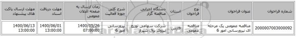 مناقصه عمومی یک مرحله ای نیرورسانی امور 6