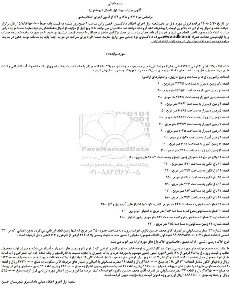 مزایده فروش ششدانگ پلاک ثبتی 4 فرعی از126 اصلی بخش6 